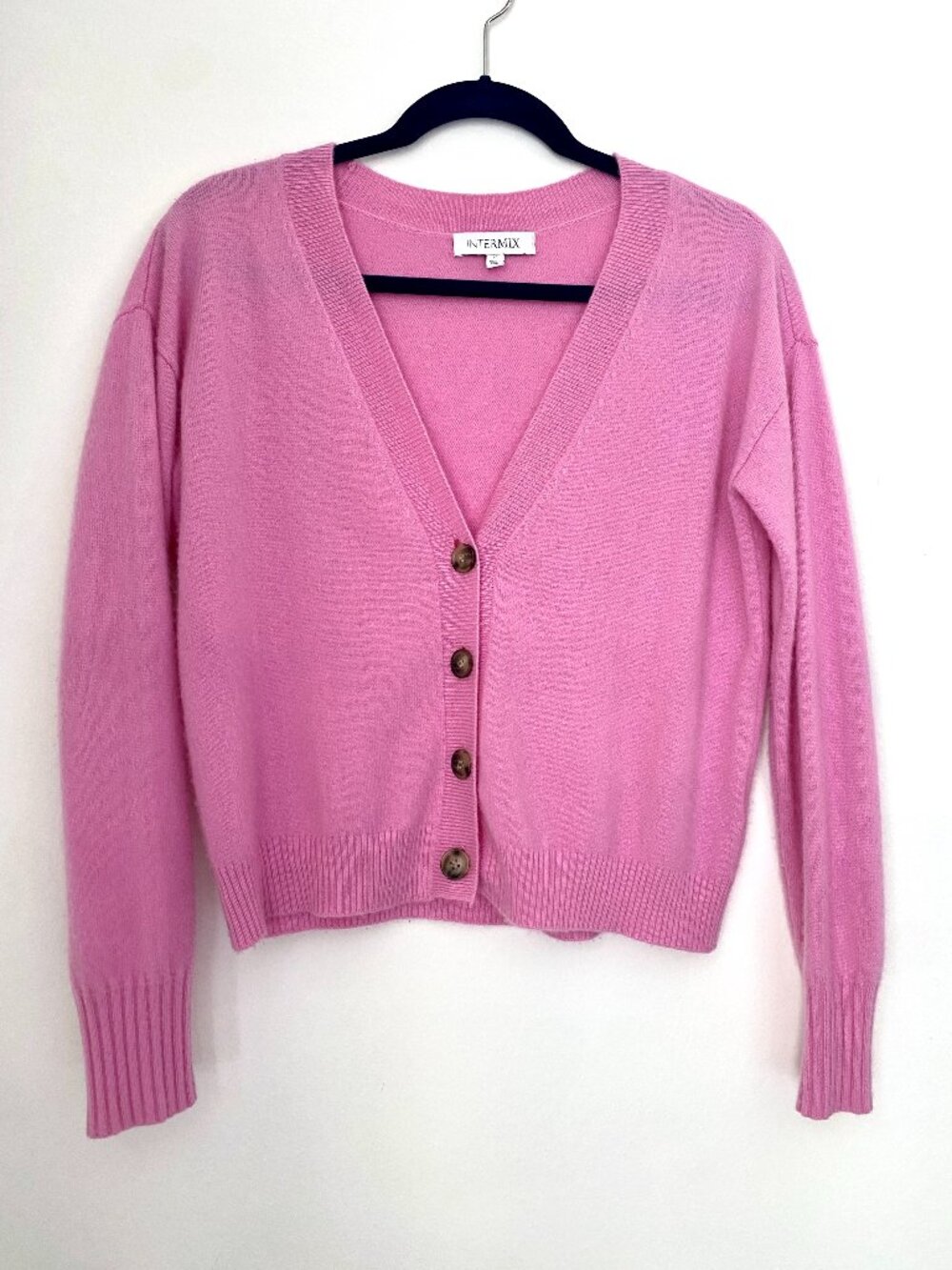 Intermix 100% Cashmere V-Neck Button Down Cardigan in Pink | Size P - Picture 2 of 8